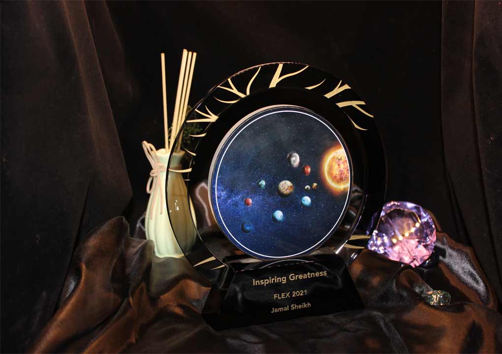 Crystal Trophy with Sandblasting with Colour filling